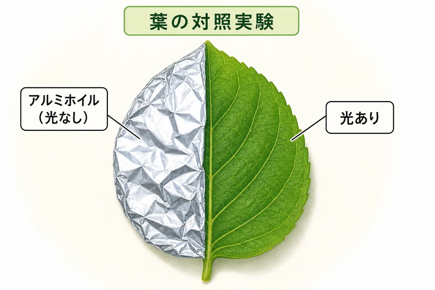葉の半分をアルミホイルで覆う対照実験
